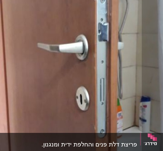 ידית ודלת עם מנעול בחדר אמבטיה
